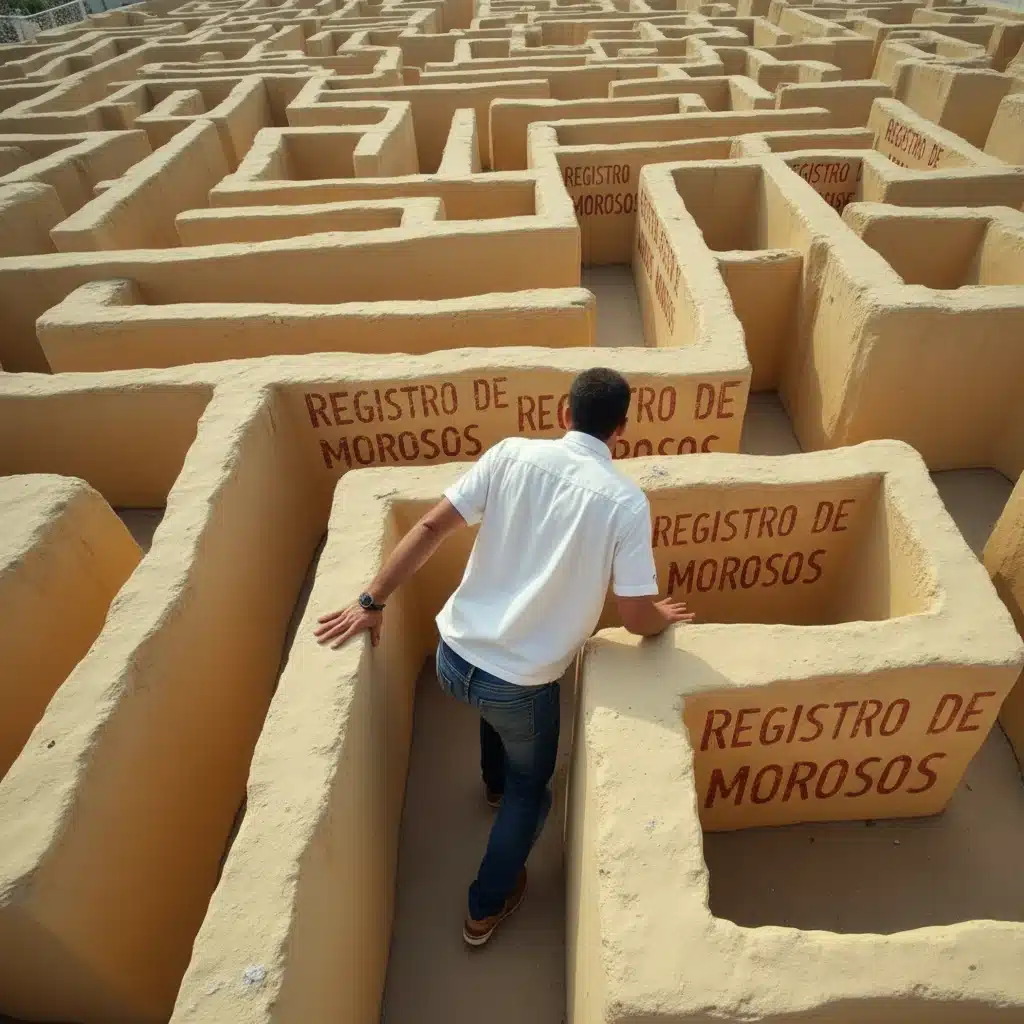 Hombre buscando cómo salir del registro de morosos, representado como un laberinto complejo