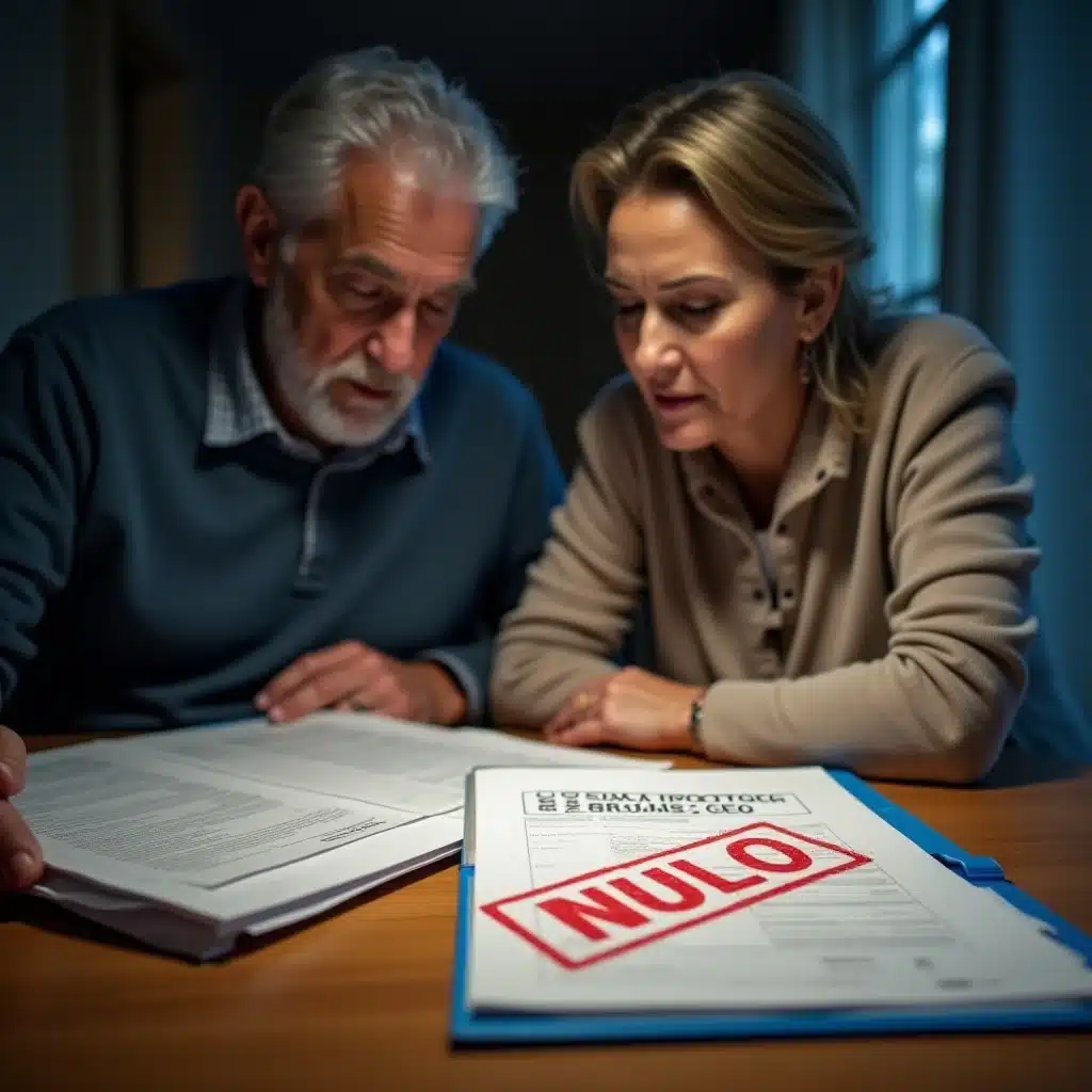 Pareja descubriendo cláusulas nulas en su escritura, motivo por el que se puede reclamar los gastos de hipoteca.